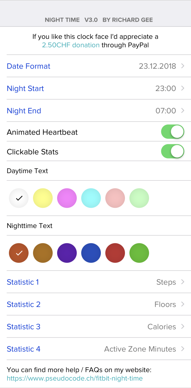 Settings page